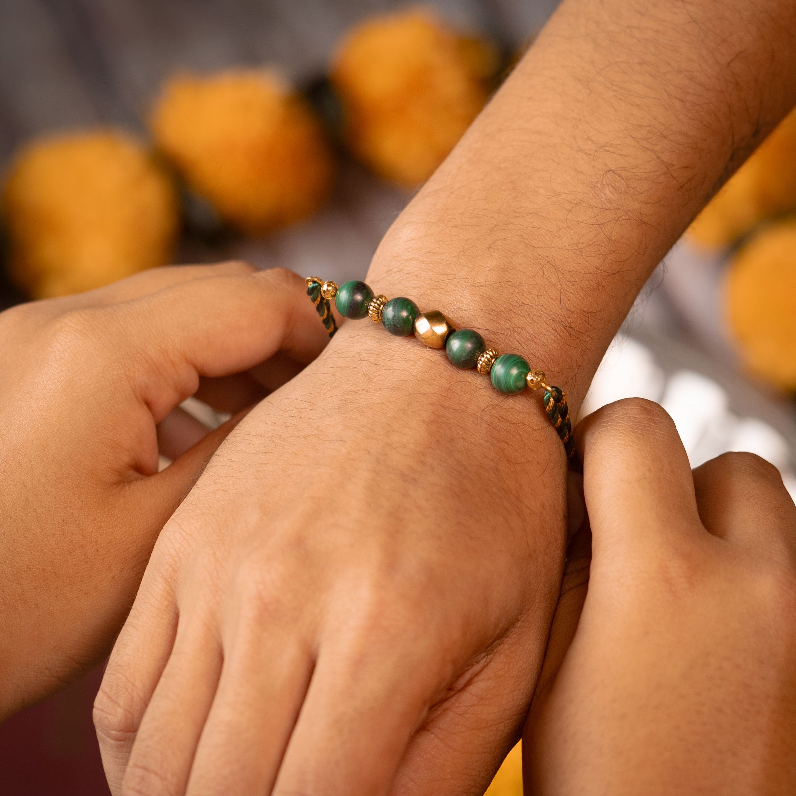 Prosperity Malachite & Gold Hematite Rakhi