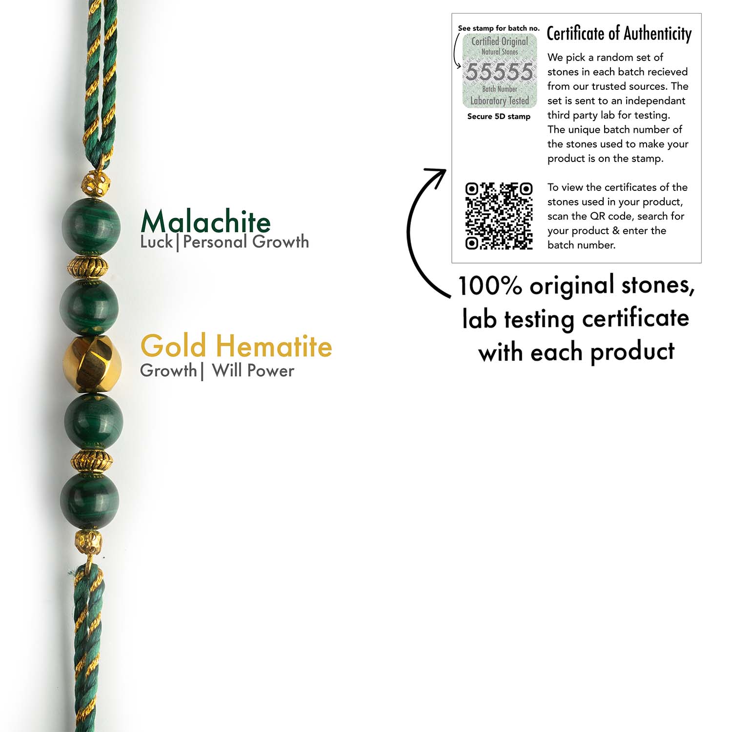 Prosperity Malachite & Gold Hematite Rakhi