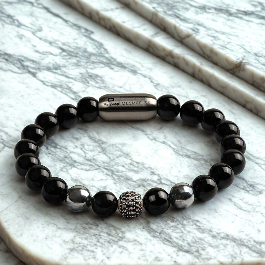 Pure 925 Silver Black Spinel Natural Stone Bracelet With MagSnap