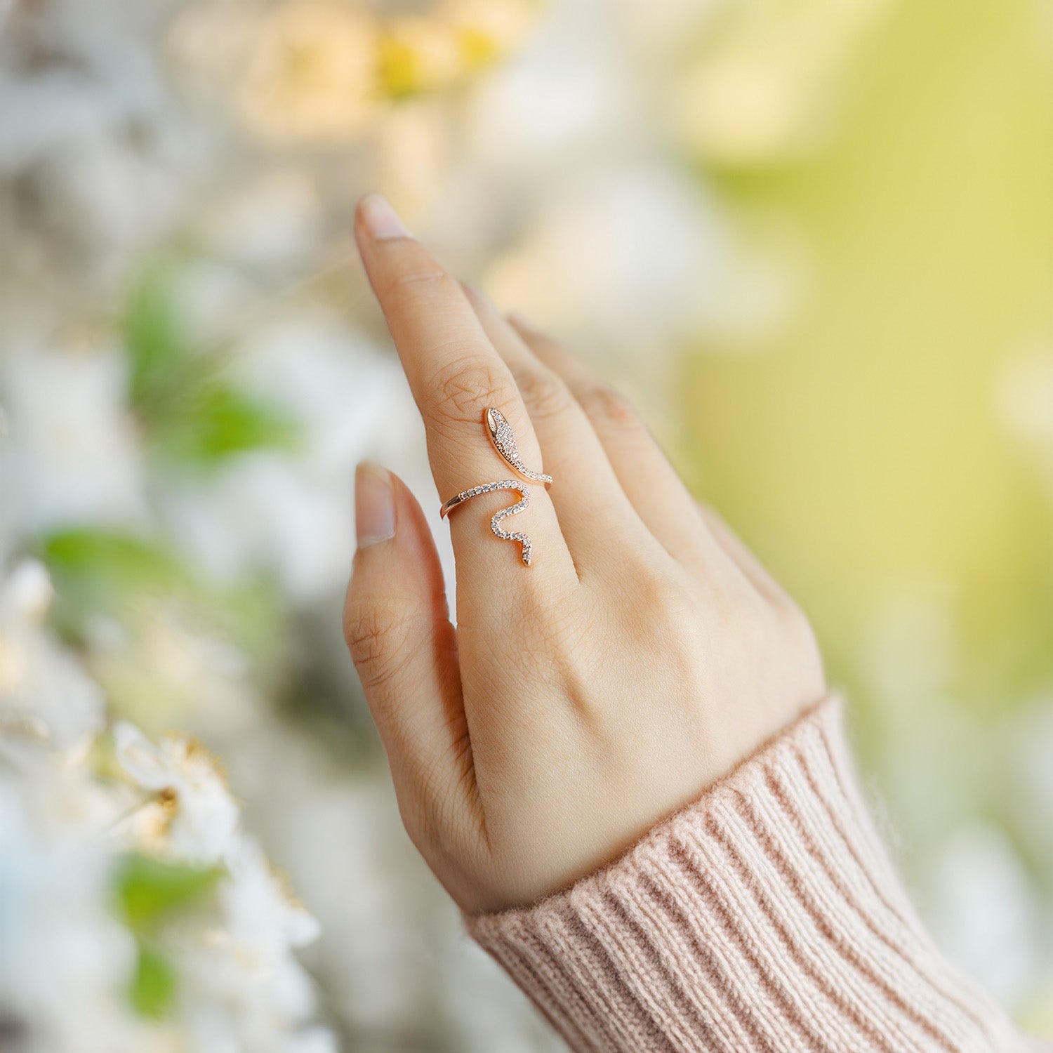 W Premium Jewellery Rose Gold Adjustable Diamond Snake Ring