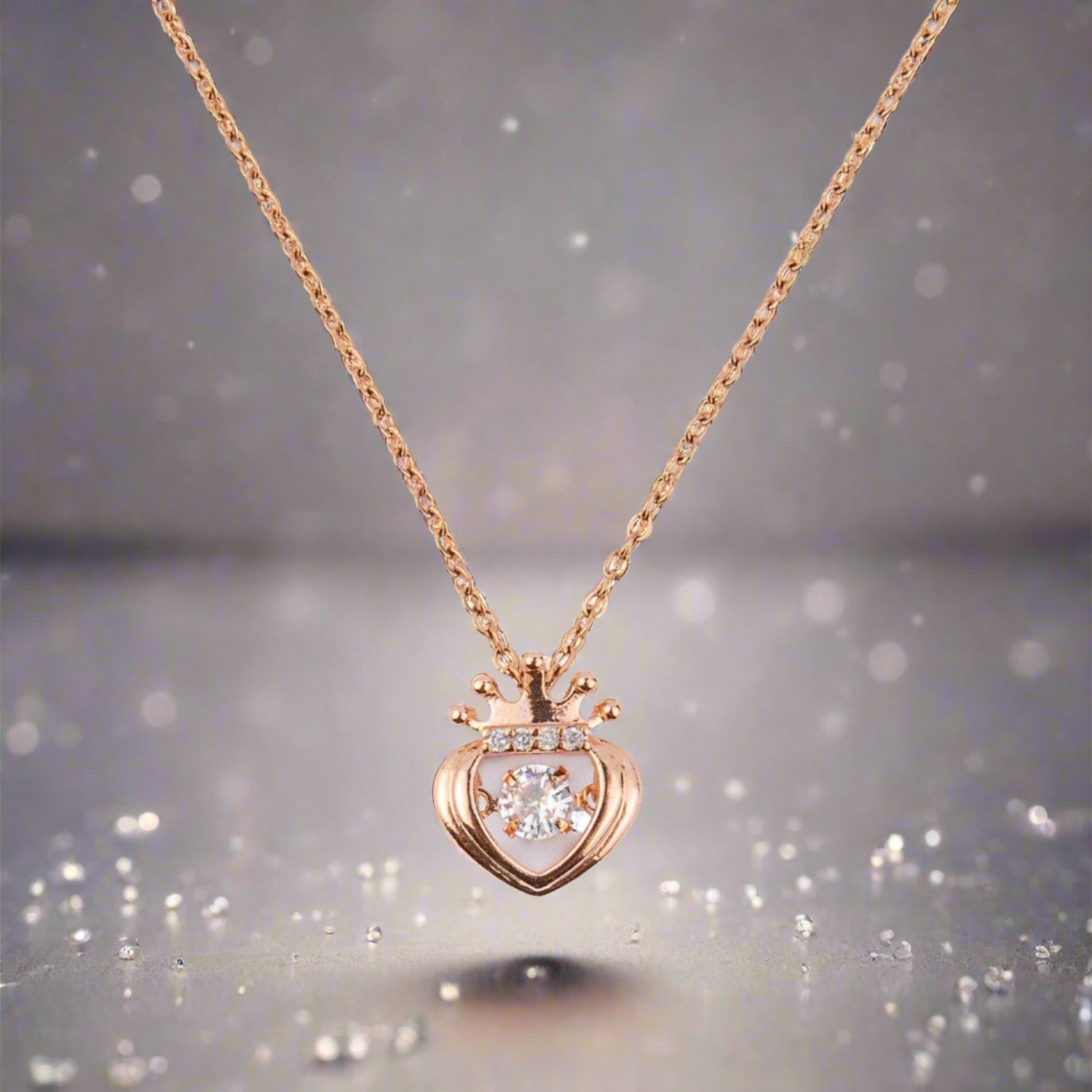 W Premium Jewellery Rose Gold Princess Dancing Diamond Necklace