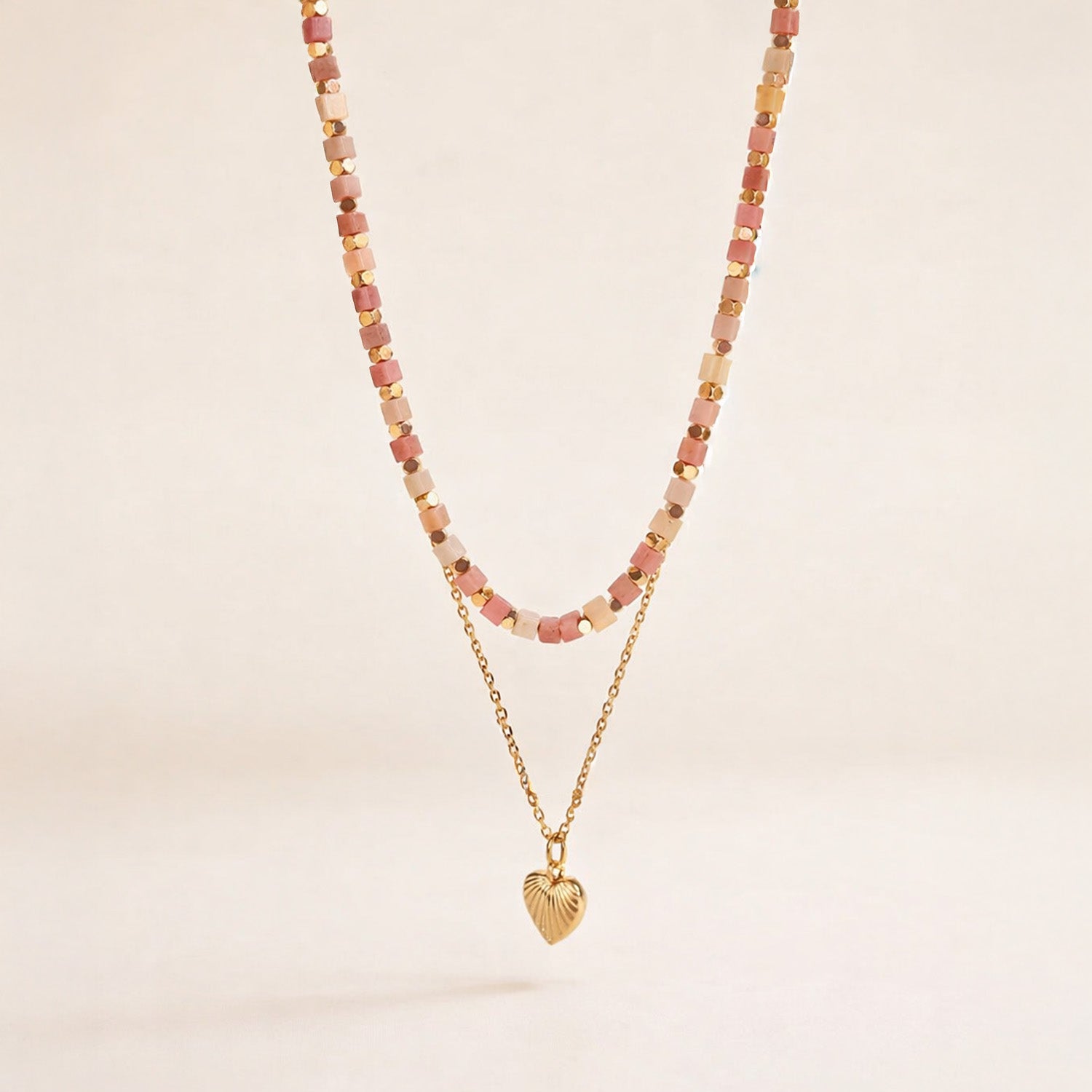 Roselle Layered Rose Gold Necklace with Rhodochrosite Beads