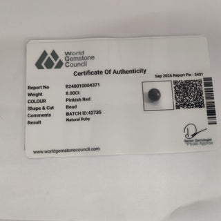Ruby Stone lab certificate 12