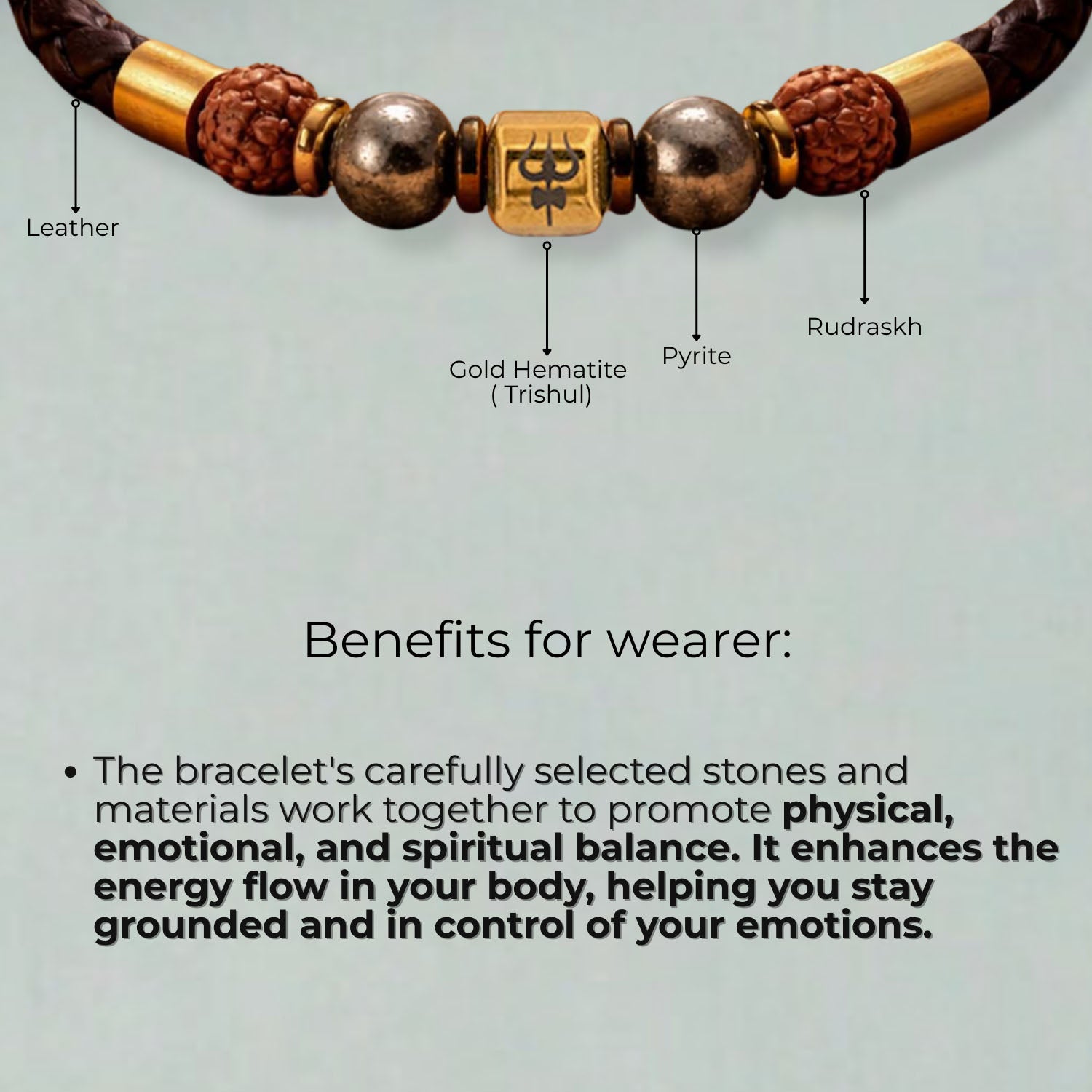 Rudraksh Pyrite Trishul NeoLeather Bracelet With MagSnap2