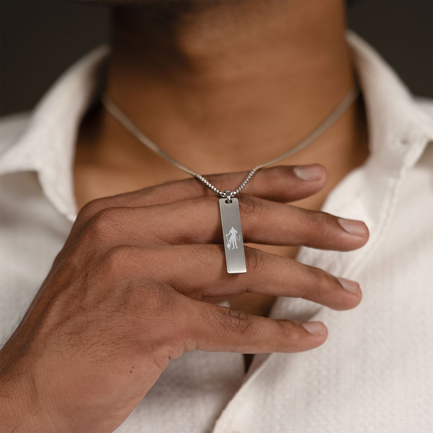 Sacred Hanuman Mini Tag Necklace Silver