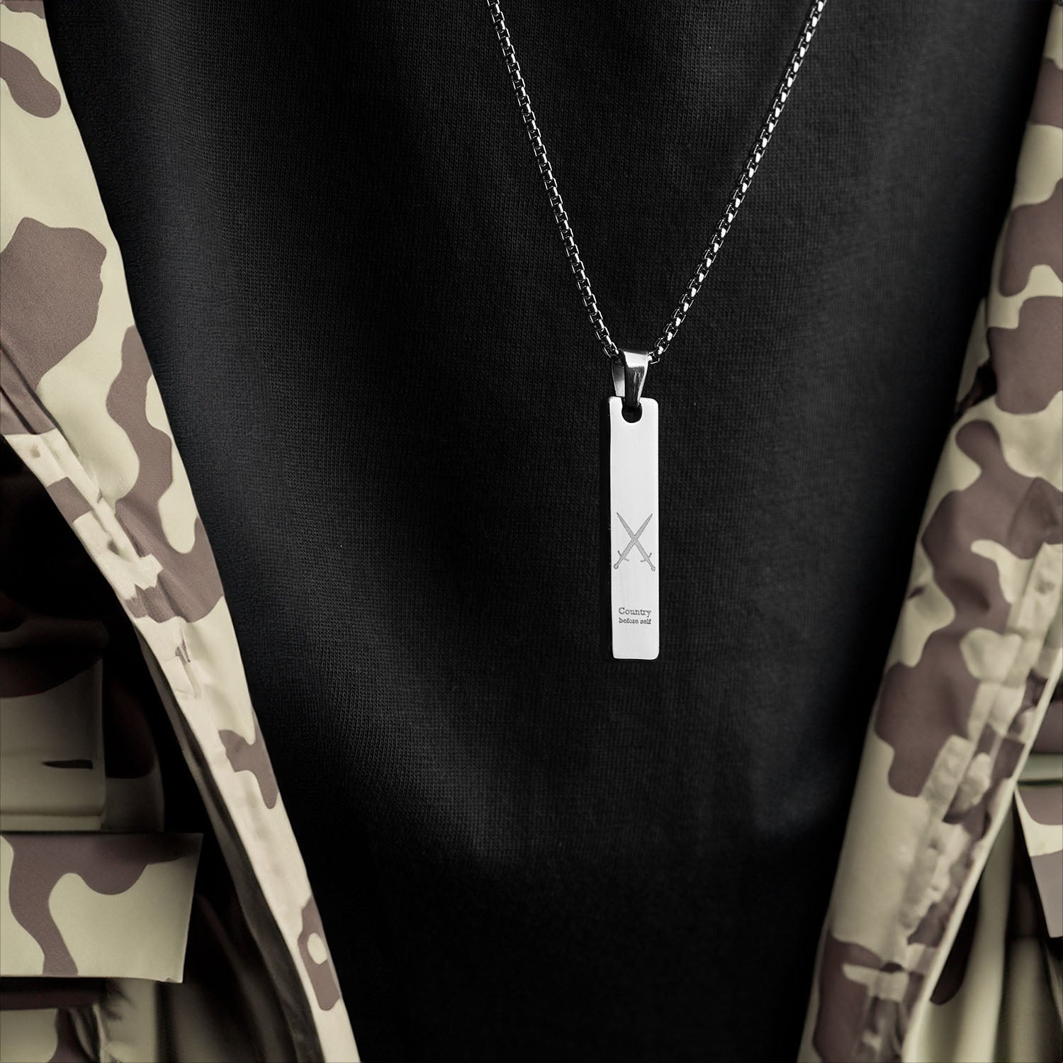 Silver Army Combat Mini Bar Necklace