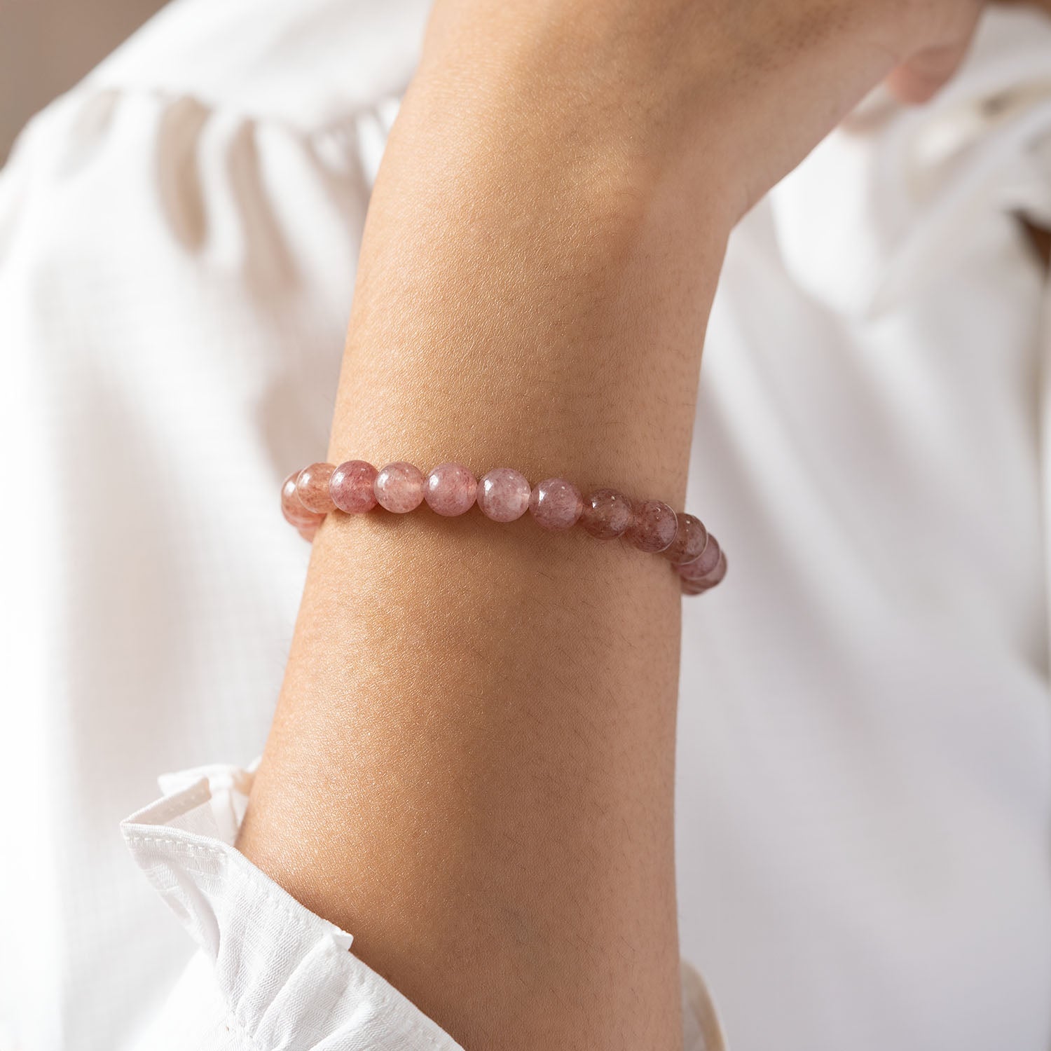 Soulful Strawberry Quartz Natural Stone Elastic Bracelet