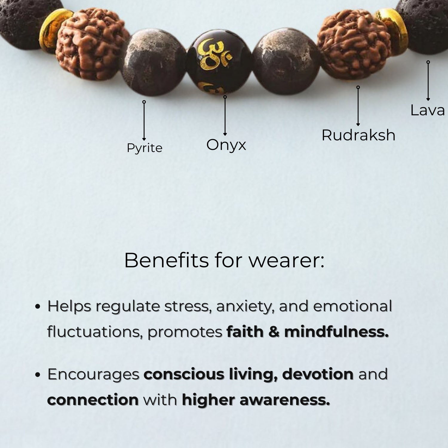 Natural Stone Jewellery Spiritual Rudraksh Natural Stone Pyrite Om Bracelet with Magsnap