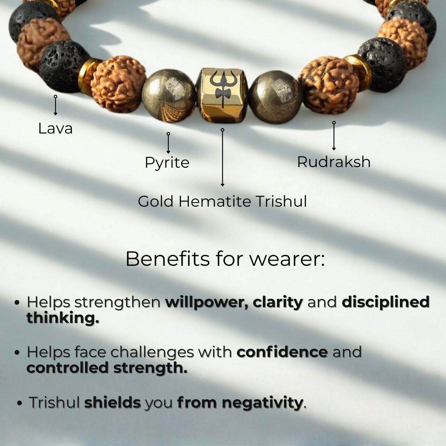 Spiritual Rudraksh Pyrite Trishul Elastic Bracelet
