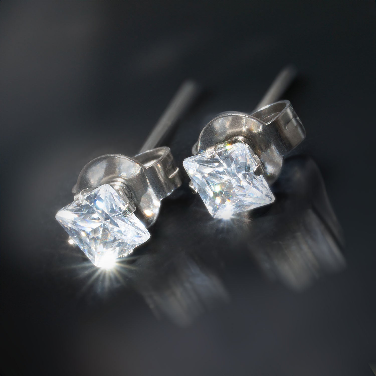 Square Diamond Stud Earrings