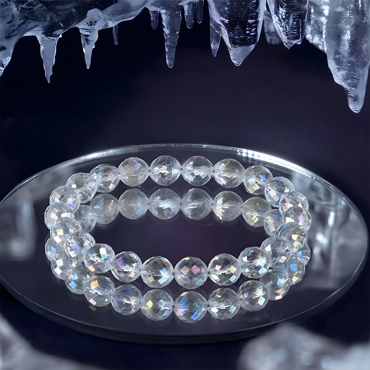 Starlit Aura Quartz Natural Stone Bracelet with Elastic