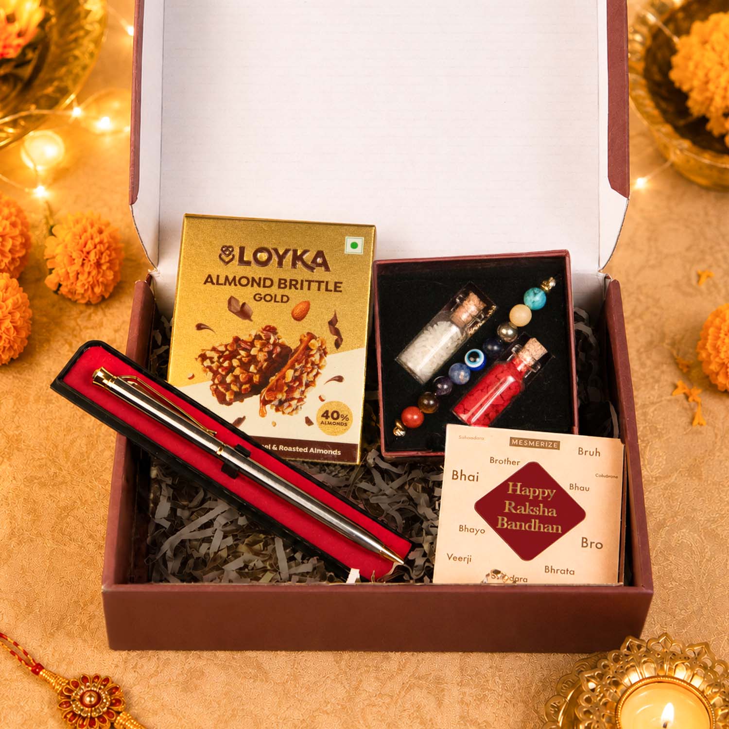Super 9 Chakra Natural Stone Rakhi Hamper