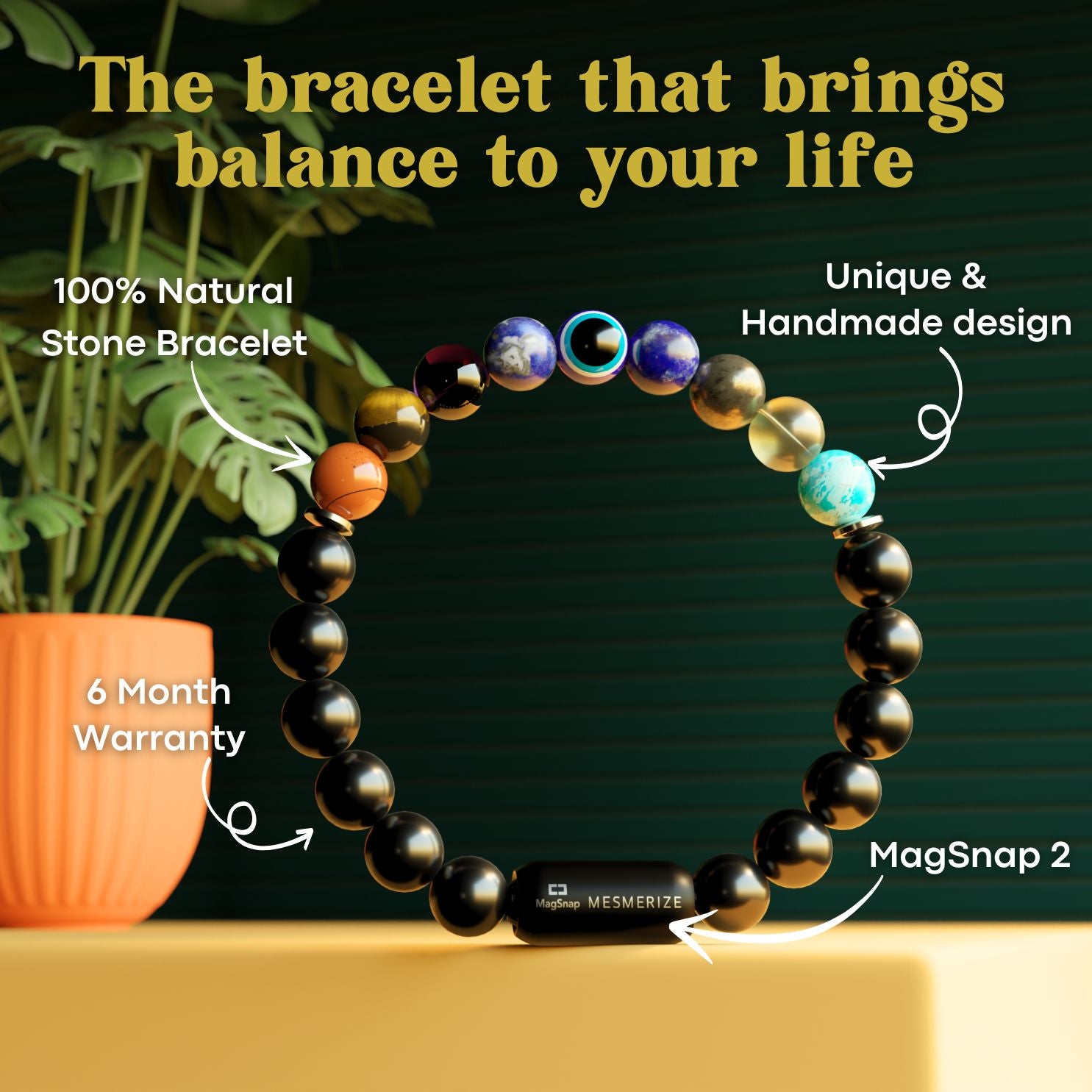 Natural Stone Jewellery Super 9 Chakra Natural Stone Bracelet with Magsnap