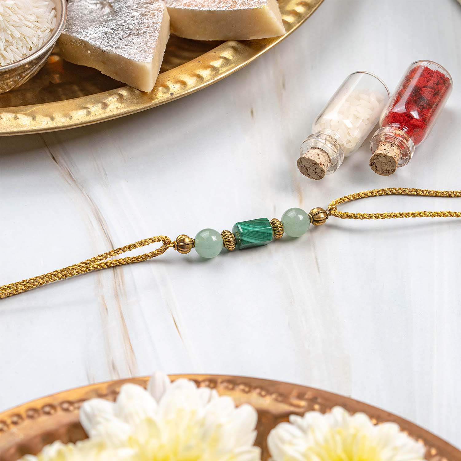 Transforming Malachite Aventurine Natural Stone Rakhi