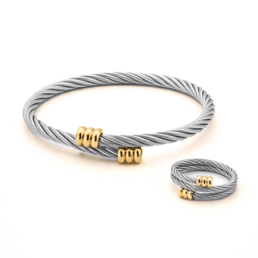 Twisted Cable Adjustable Bracelet and Ring Combo