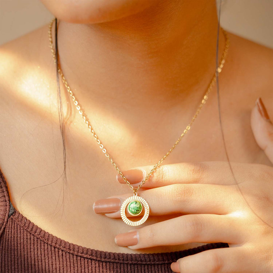 Valentina Pave Gold Necklace with Emerald Stone