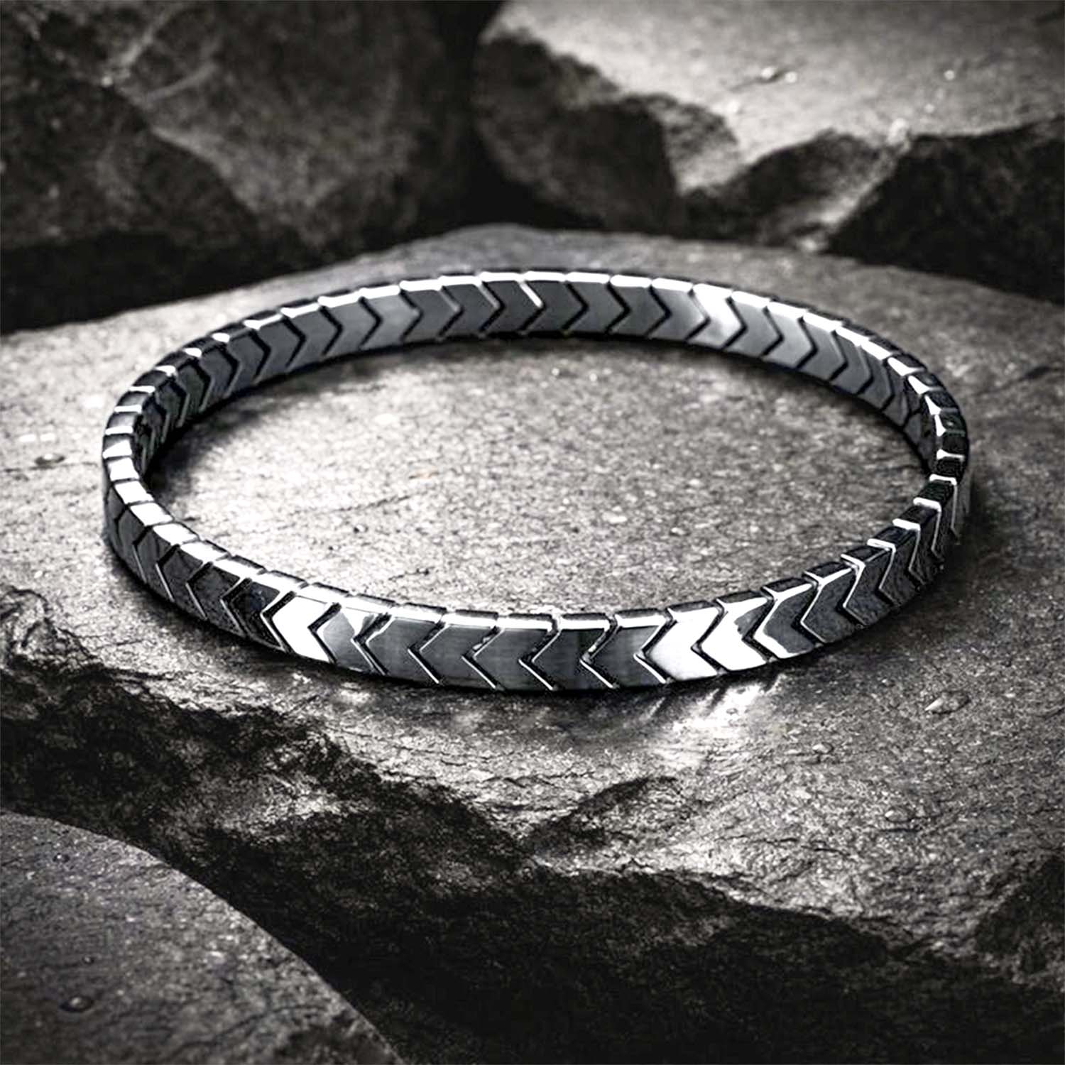 Viper Gloss Hematite Stack Natural Stone Bracelet