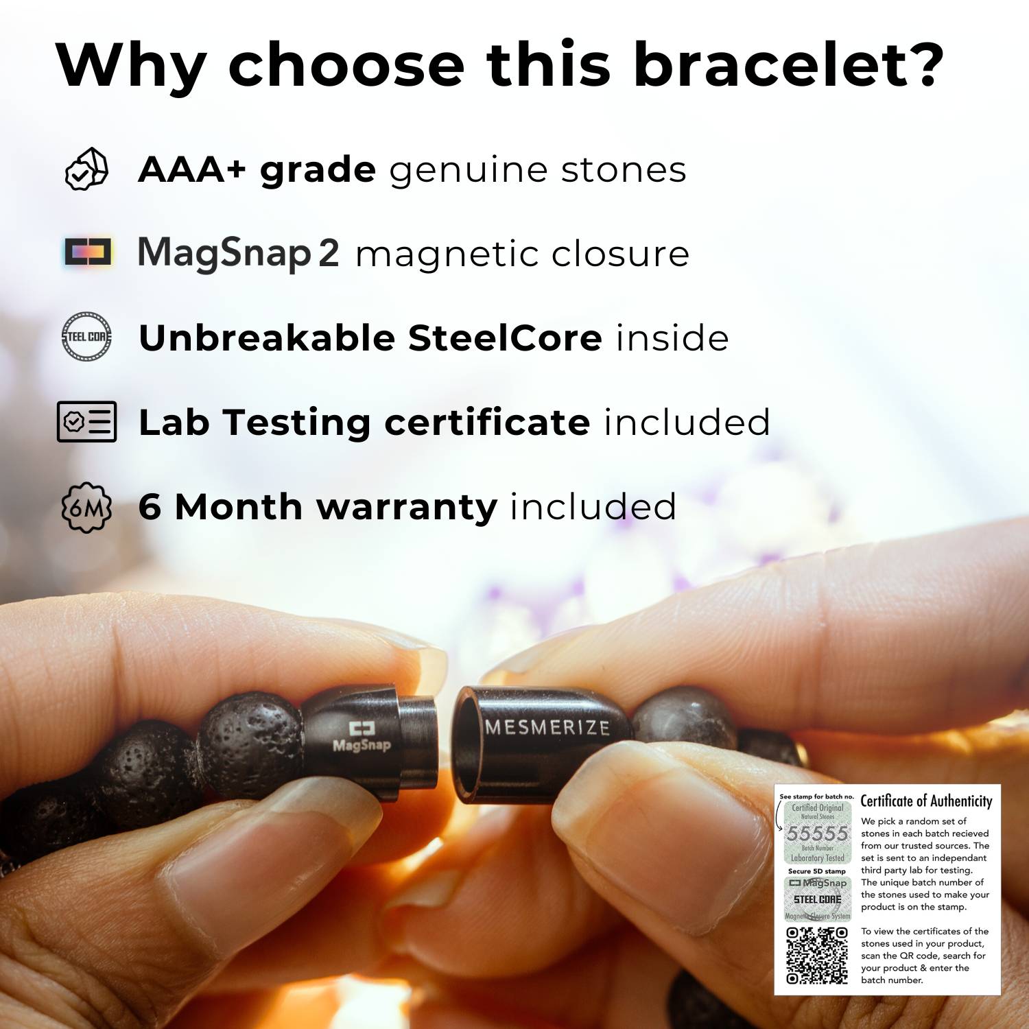 Natural Stone Jewellery Spiritual Pyrite Natural Stone OM Bracelet With Magsnap