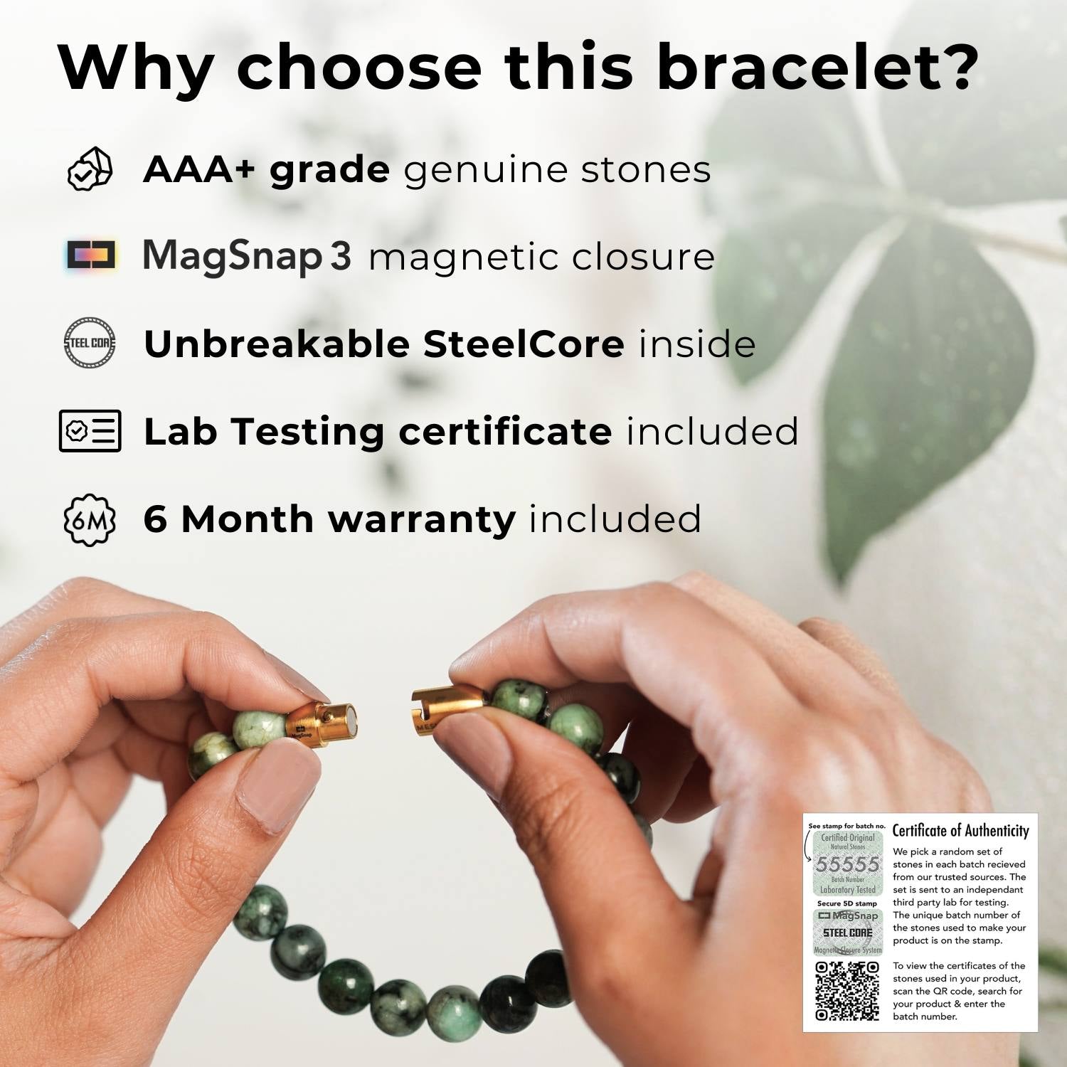 925 Sterling Silver Balance 7 chakra Natural Stone Bracelet With MagSnap2