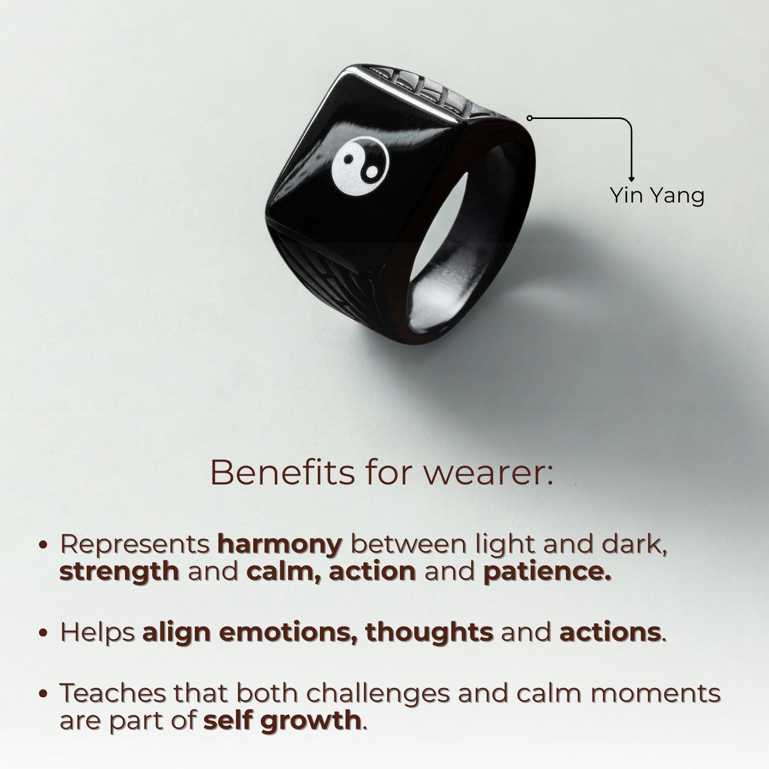 Spiritual Black Hercules Ring Om Yin Yang