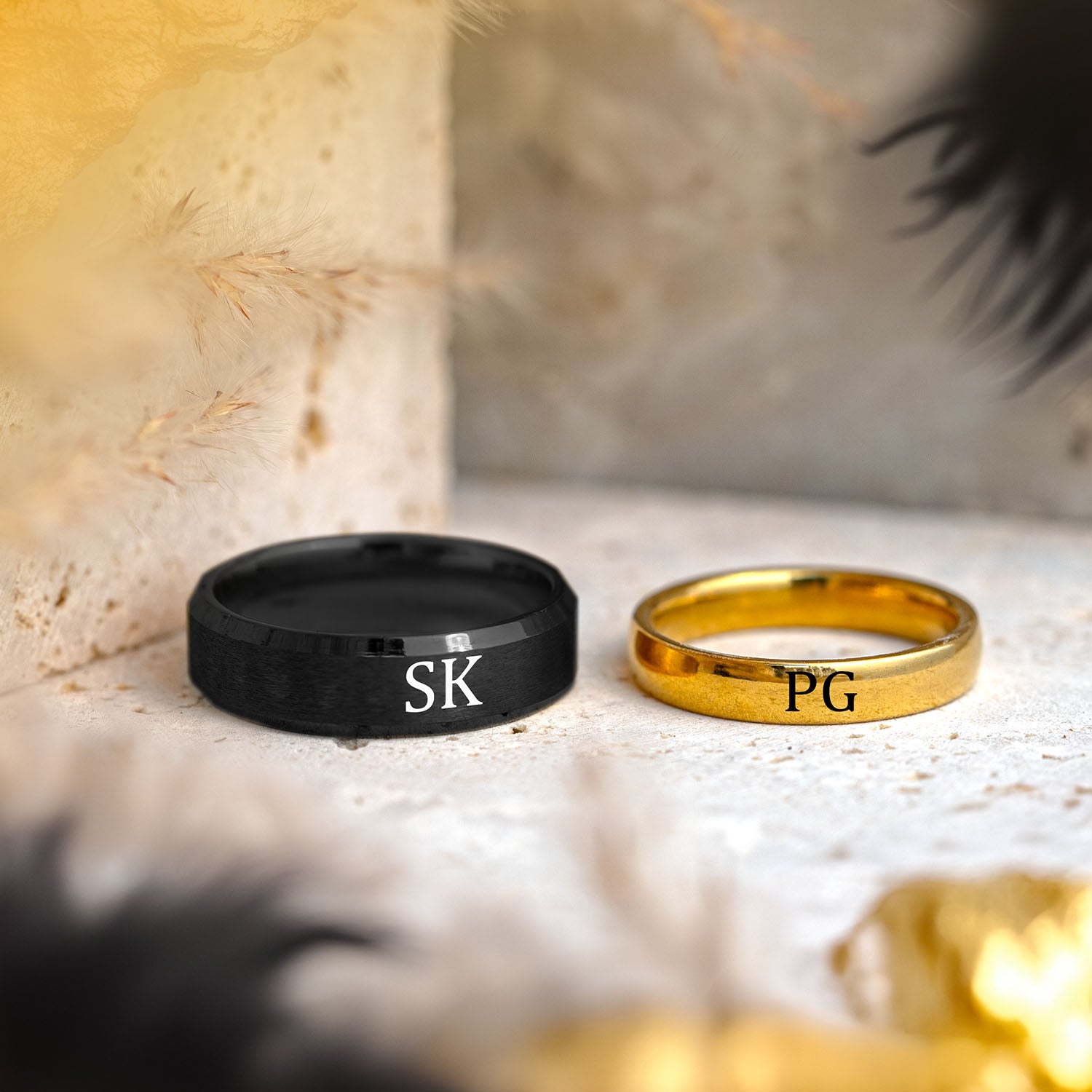 Personalised Black and Gold Couple Ring