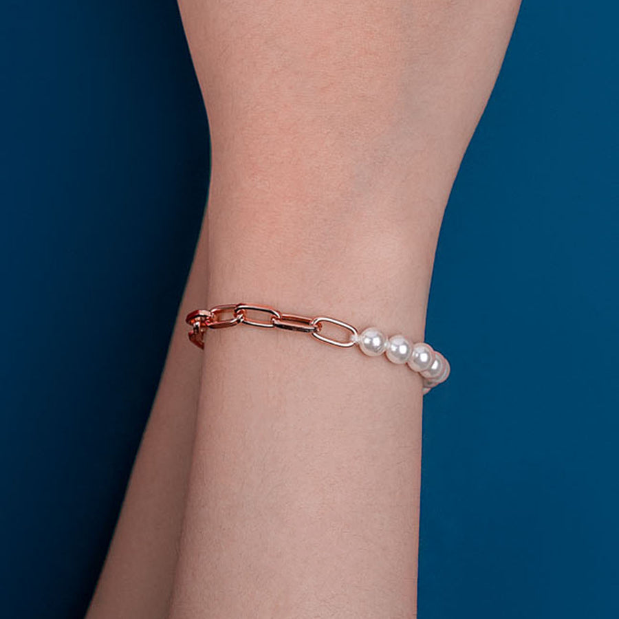 Rose Gold Linked Shell Pearl Bracelet