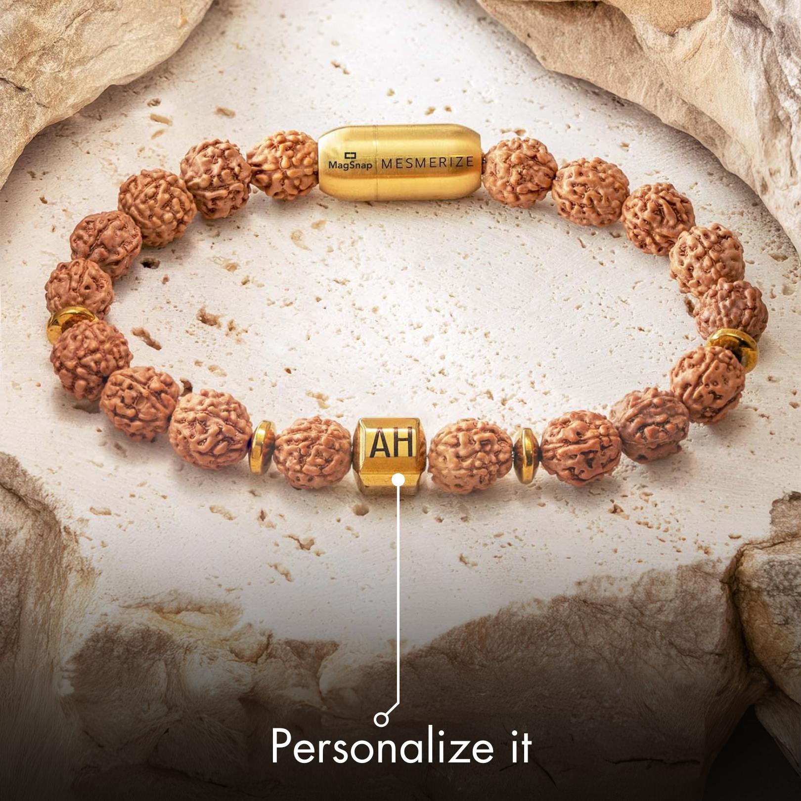 Personalised Natural Stone Jewellery Spiritual Rudraksh Natural Stone Bracelet with Magsnap