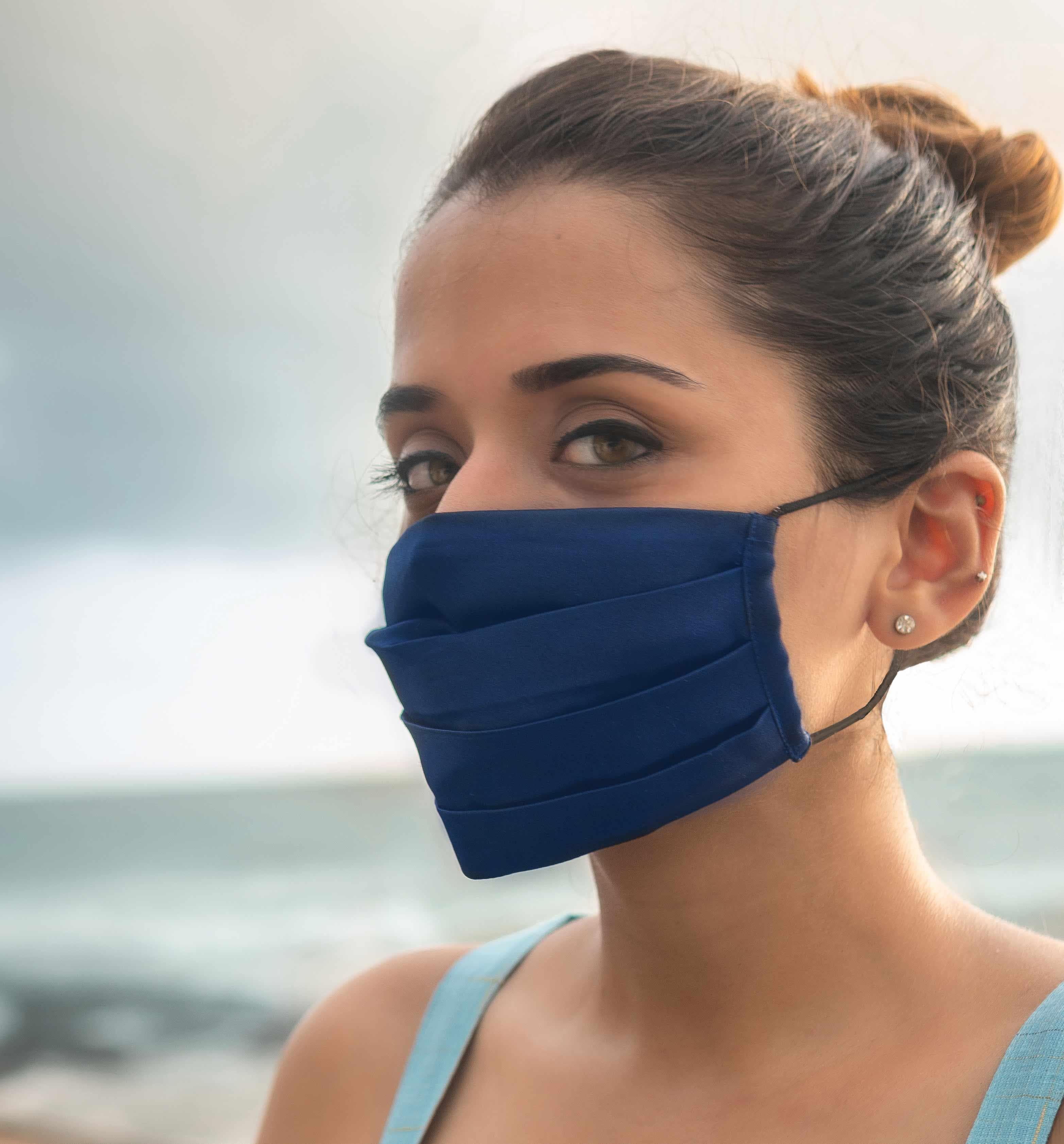 Moroccan Blue Adults Satin Pleated Mask